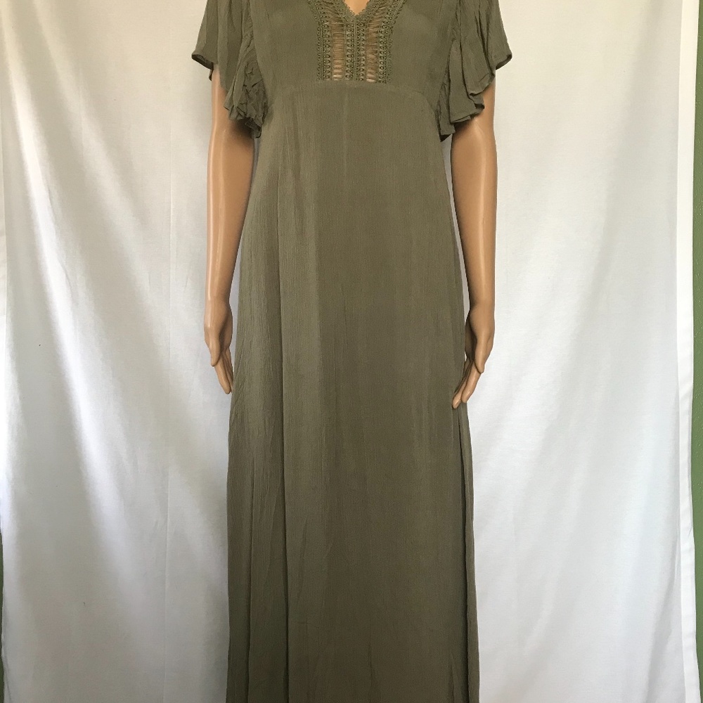 Process Dress-Green with Ruffled Sleeves-Size Medium